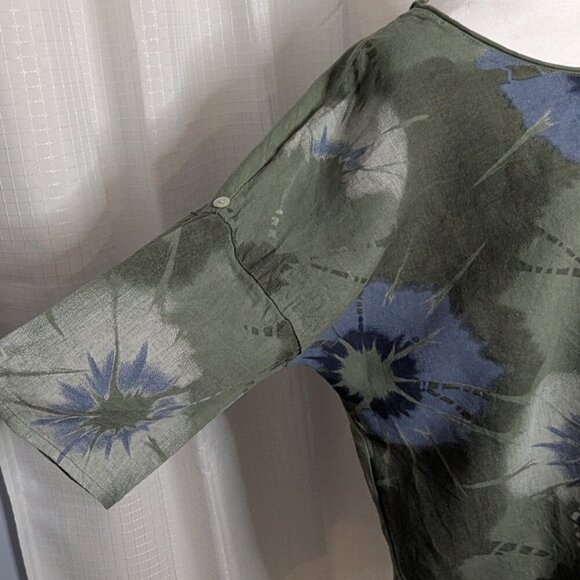 Made in Italy 50/50 Cotton/Linen Shirt, Army Green with Starburst Design, Size L - Picture 3 of 6